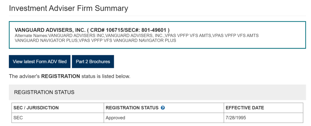 SEC Vanguard Registration Documents